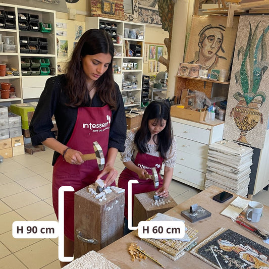 Ceppo in legno e tagliolo mosaico a cuneo