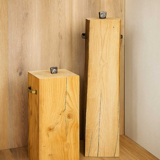 Ceppo in legno e tagliolo mosaico a cuneo