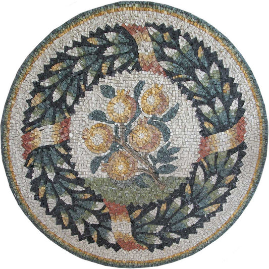 piano tavolo rotondo con melograno con tasselli per mosaico in marmo