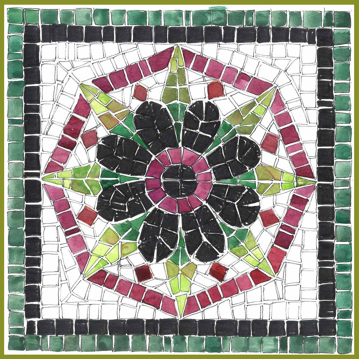 Kit mosaico FIORE VERDE (marmo - tecnica diretta)