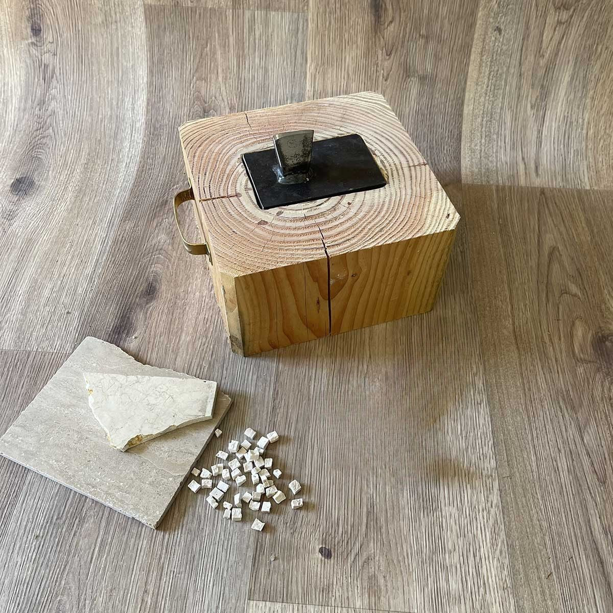  hardie with wooden base for table. 30x30 cm block with hardie with widia or iron blade to choose