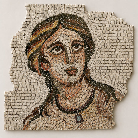 Mosaico Doncella en teselas de mármol, retrato de inspiración romana