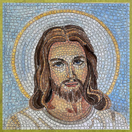 Square MERCIFUL JESUS ​​mosaic kit (glass - gold - silver - indirect technique)