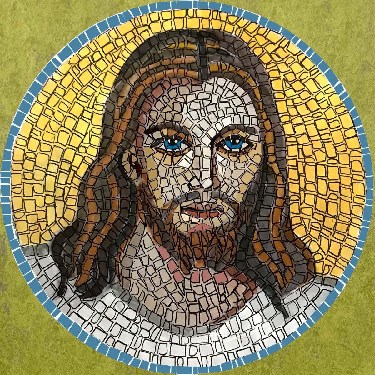 Disegno del bozzetto er la realizzazione di un mosaico in marmo con il volto di Gesù misericordioso