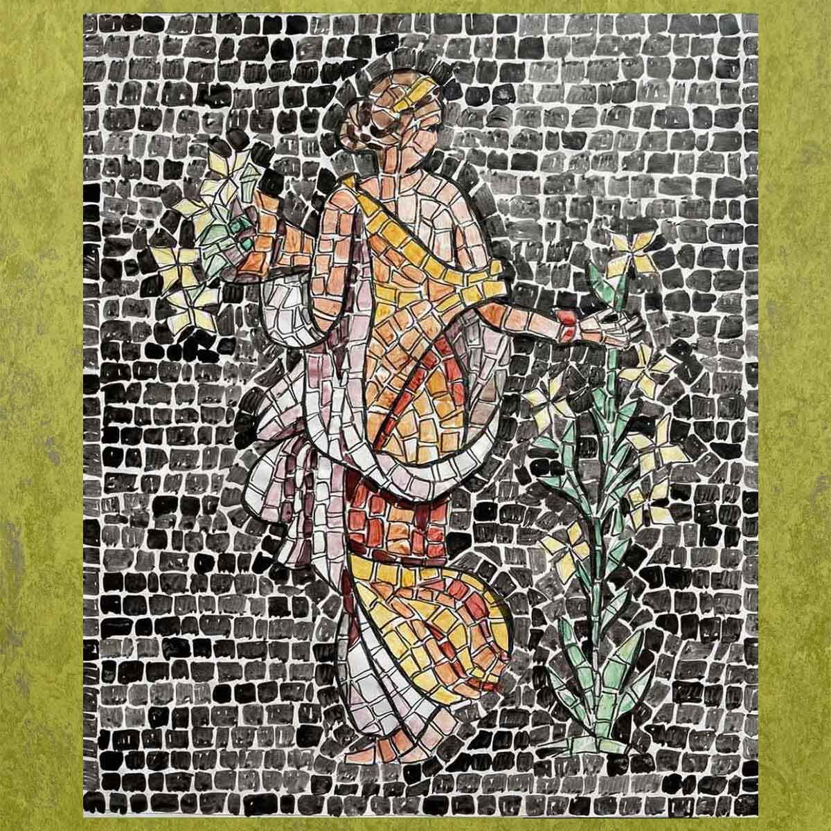 Disegno del mosaico Fanciulla di Pompei contenuto nel kit fai da te