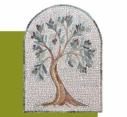 Mosaic kit LUNETTA WITH OLIVE TREE (marble - direct technique)