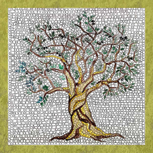 Disegno del soggetto del kit mosaico Albero di olivo con fondo verde